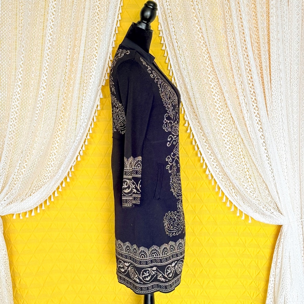 Witchy Whimsigoth Boho Gold & Black Metallic Duster Cardigan Sweater Chicos Sz M - Picture 7 of 16